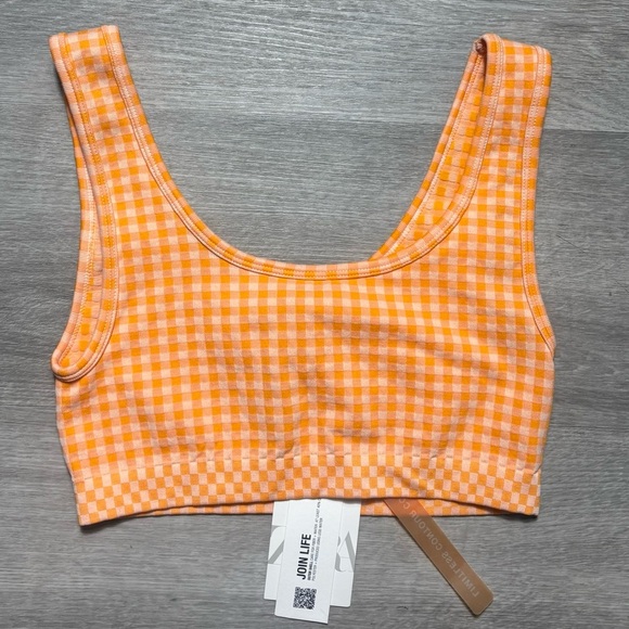 ZARA Gingham Orange Pullover Stretch Crop Top – NWT XS/Small - Picture 1 of 3